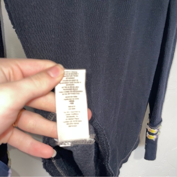 Free People Black Rainbow Embroidered Thermal Knit Henley Top - Picture 11 of 12